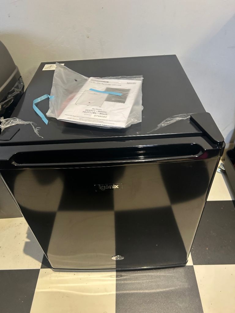 Black mini fridge