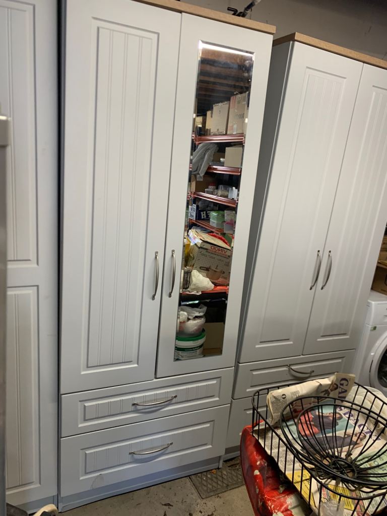 Grey Double Wardrobe with Mirror