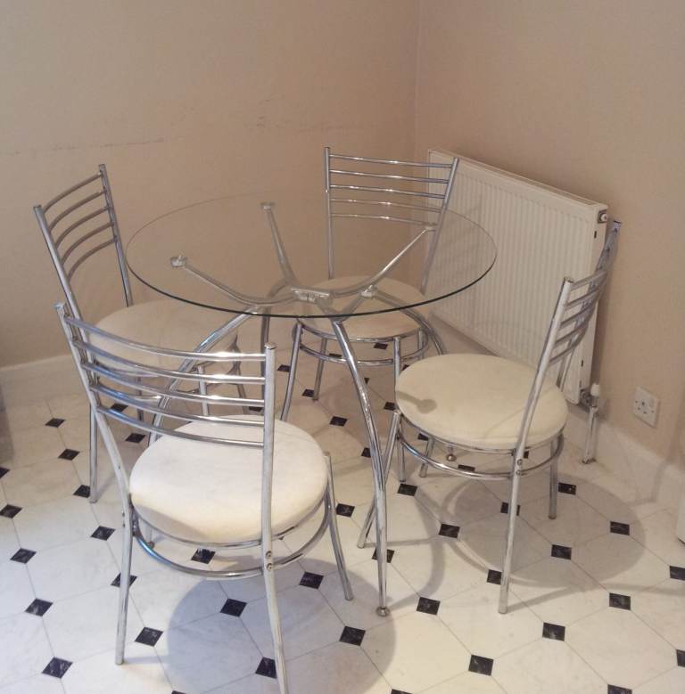 Round Glass Dining Table, Silver Legs (NO CHAIRS)