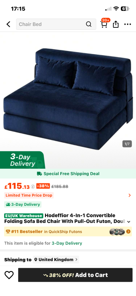 Foldable sofa bed