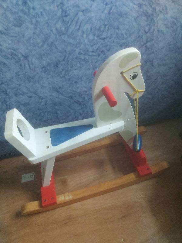 Multicoloured Wooden Rocking Horse for Toddlers – Good Condition