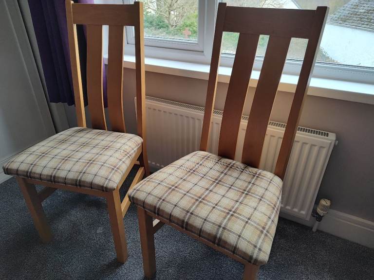 Two Rutland Solid White Oak Twin Slatted Back Dining Chairs