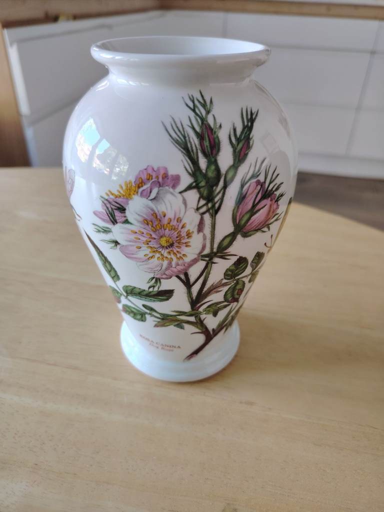 Vintage Portmeirion Botanic Garden 17cm vase Dog Rose Rosa Canina Bees Butterfly