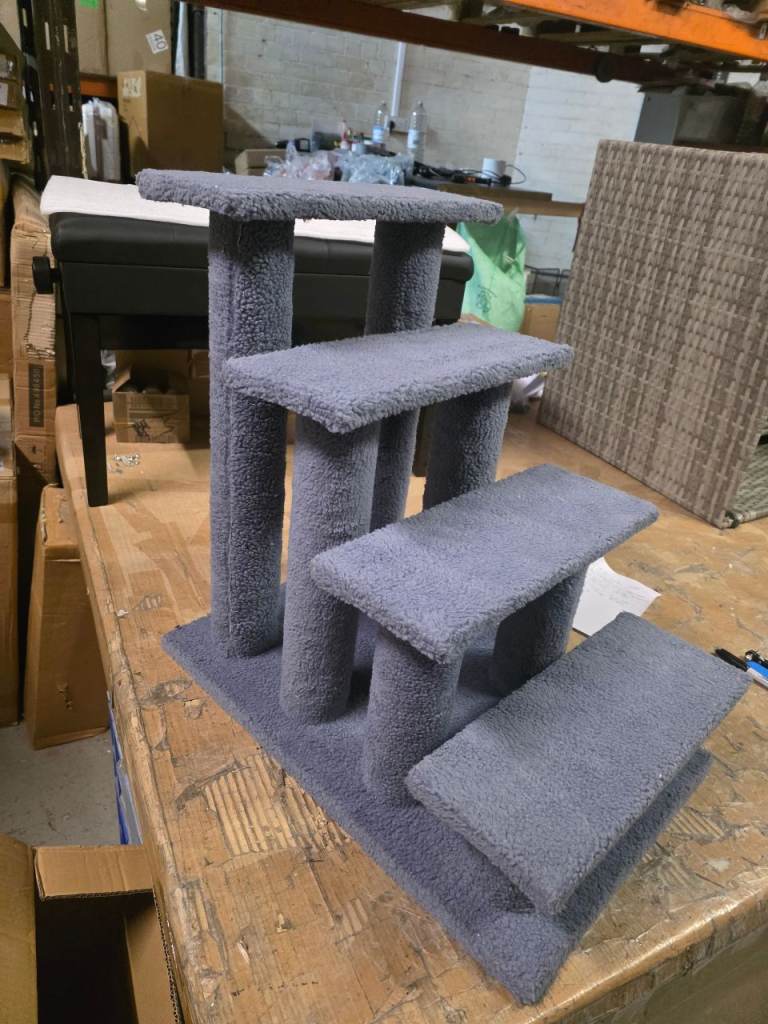 A new already built grey soft touch fabric 4 step cat stairs .