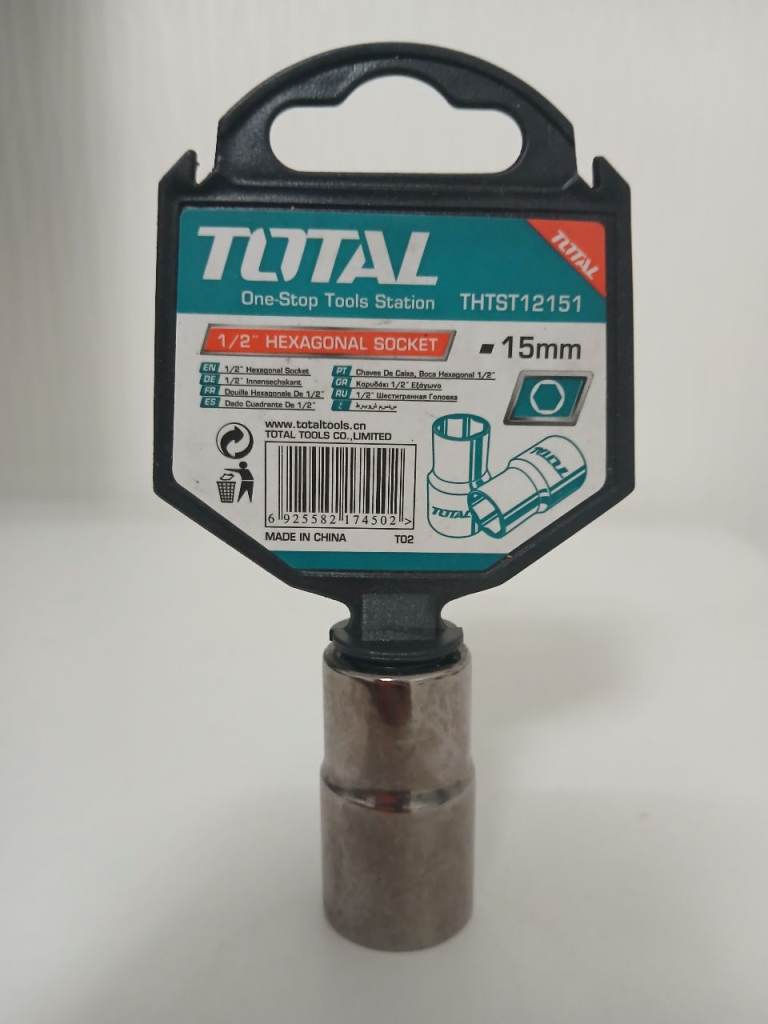 TOTAL 15mm 1/2" Hex Socket THTST12151 | Chrome Vanadium CR-V | NEW