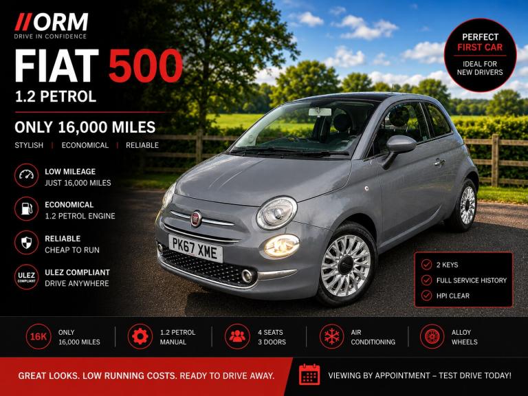 2017 Fiat 500 1.2 Lounge 3dr HATCHBACK Petrol Manual
