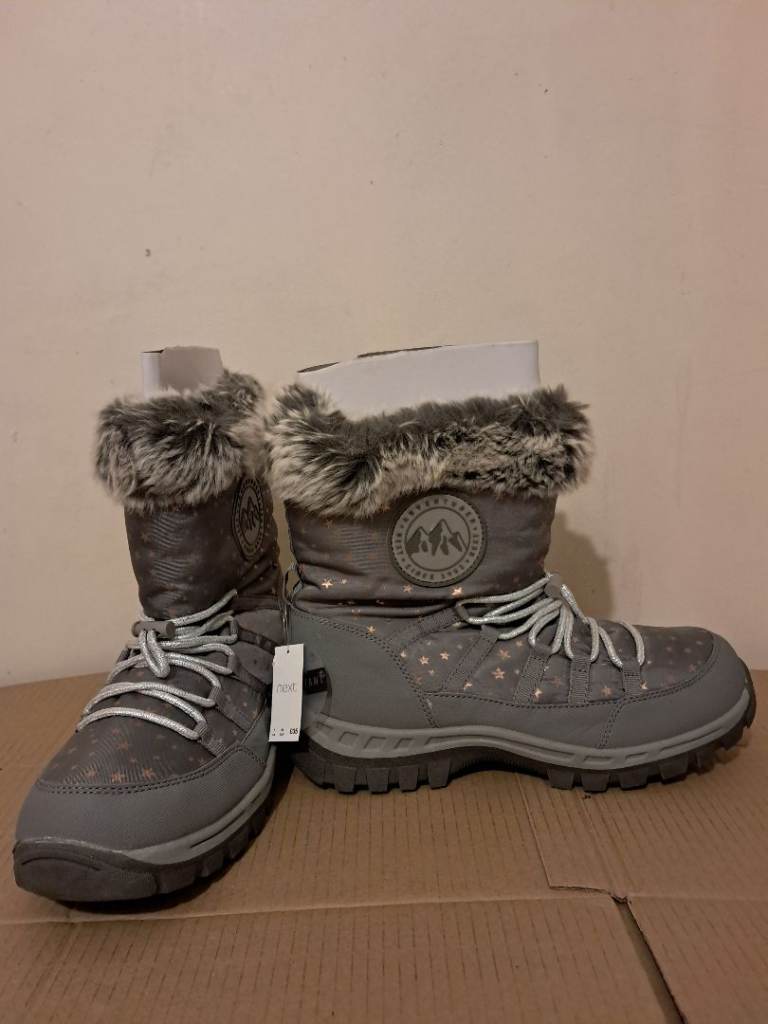 Next Kids Grey Waterproof Winter Boots with Faux Fur Trim - UK Size 7