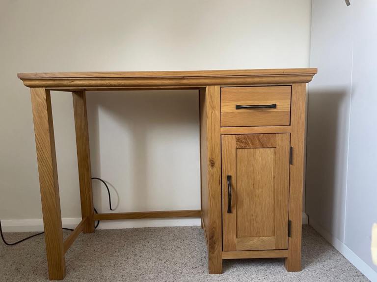 Solid Oak Desk with Drawer and Cupboard – Good Condition