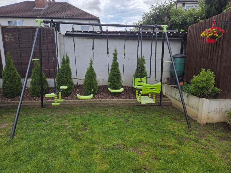 Metal Garden Swing Set with Double Swing and Glider Outdoor Kids Play Seat Frame
