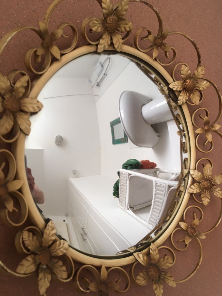 Vintage Floral Design Concave Mirror With Decorative Metal Frame