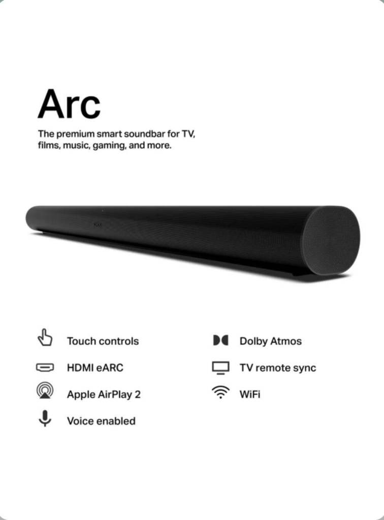 Sonos Arc Soundbar: Black – Dolby Atmos Smart Soundbar - Brand New Sealed 