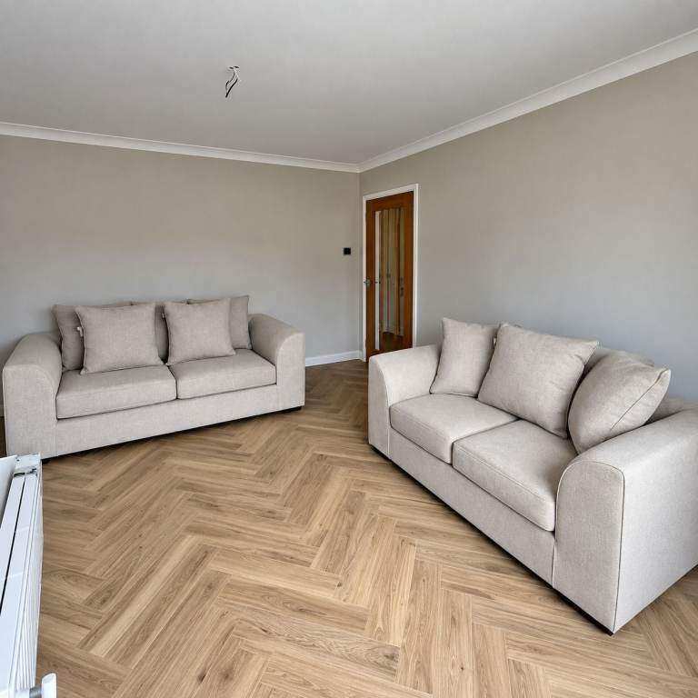 Pair of Beige Fabric Two-Seater Sofas – 