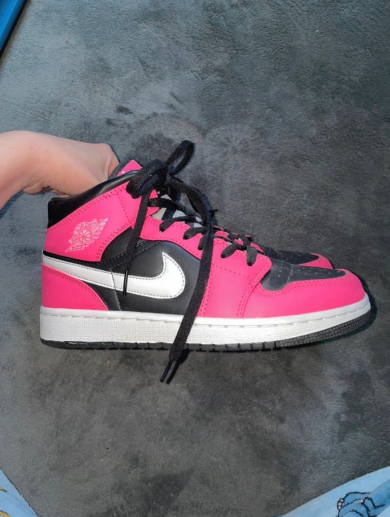 Jordan 1 Mid Trainers – Pink & Black, UK 5.5, Good Condition
