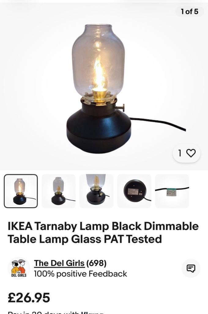 IKEA Tarnaby Lamp Black Dimmable Table Lamp Glass PAT Tested 