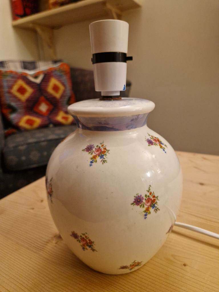 Vintage Table Lamp Base – White with Floral Pattern
