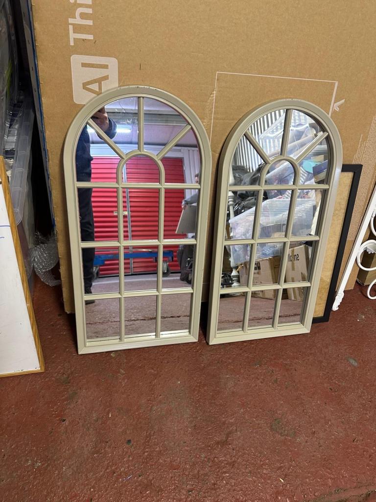 Pair of Arched Window-Style Mirrors x 2  – Beige, Good Condition