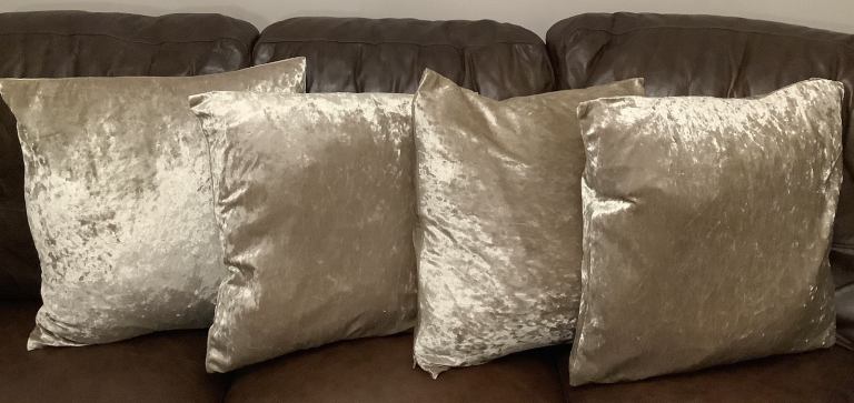 Large Champagne Crushed Velvet Cushions X 4, BRAND NEW, W50cm X H50cm