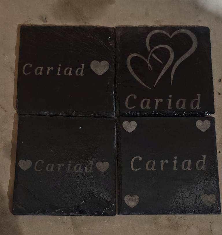 Set of 4 Slate Coasters with 'Cariad' Engraving 