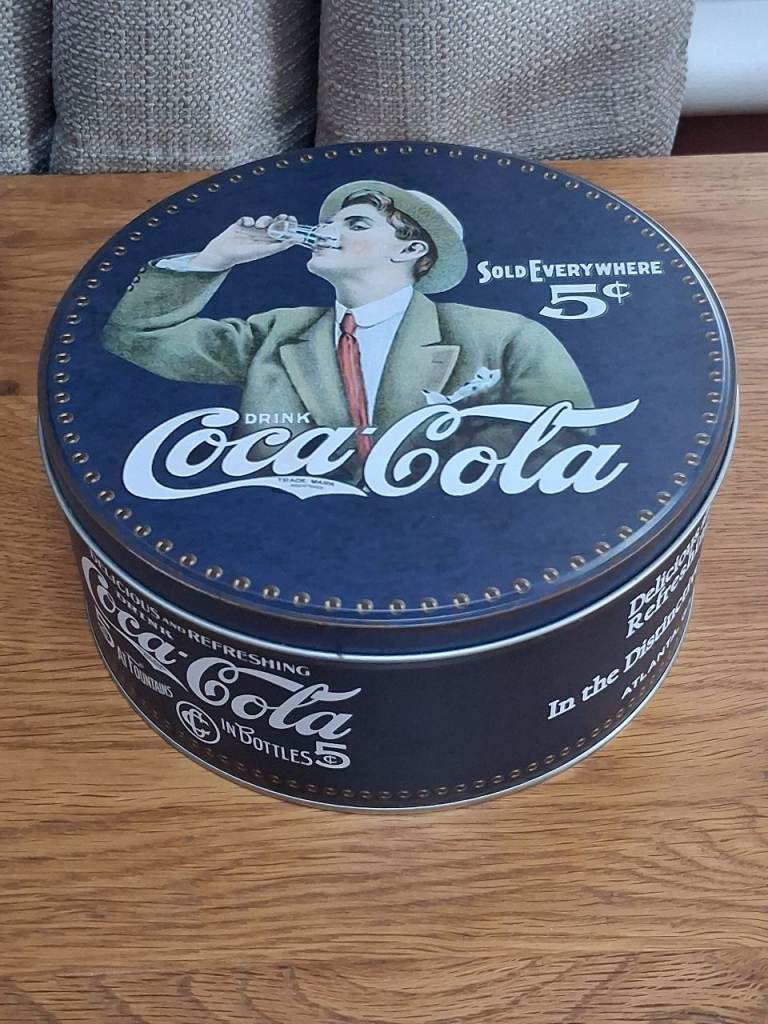 Retro Coca-Cola Storage Tin – Blue, Good Condition