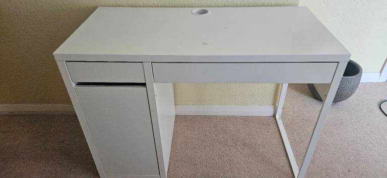 White IKEA Desk with Drawer and Cupboard
