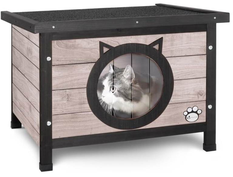 OUTDOOR CAT HOUSE - Wooden Cat Home with Cat Ear Design Door