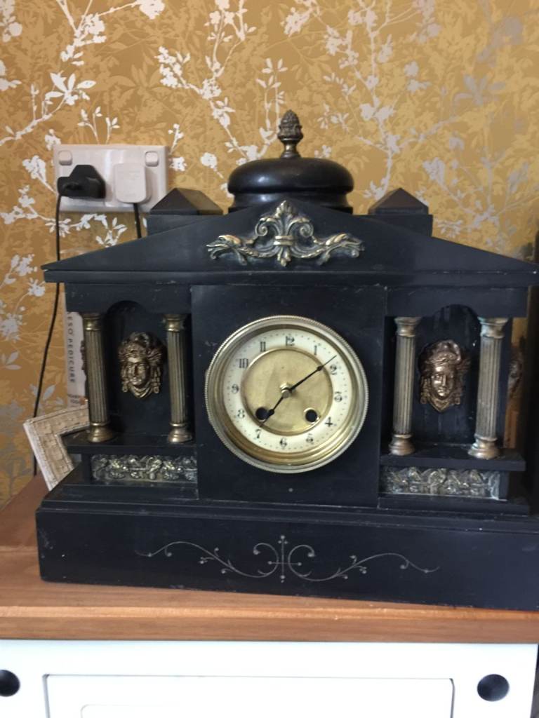 victorian marble mantel clock converted to non chime quartz battery movement 