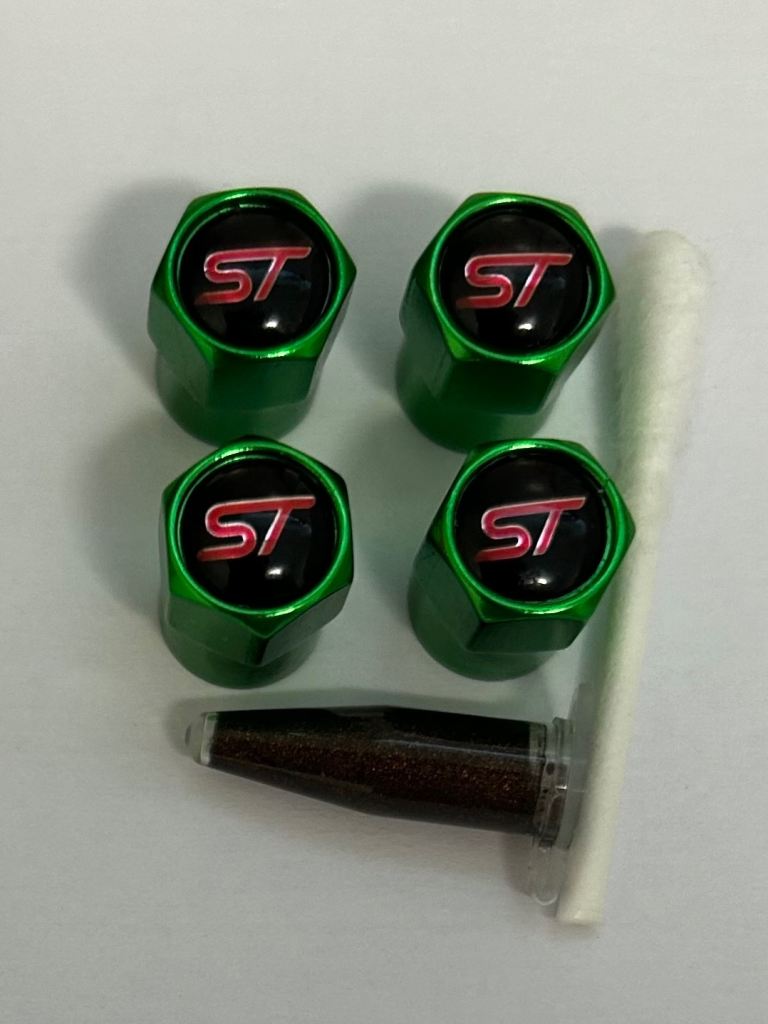 NEW Green Metal Ford ST Tyre Valve Caps - Set of 4