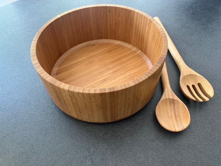 Bamboo salad bowl and servers