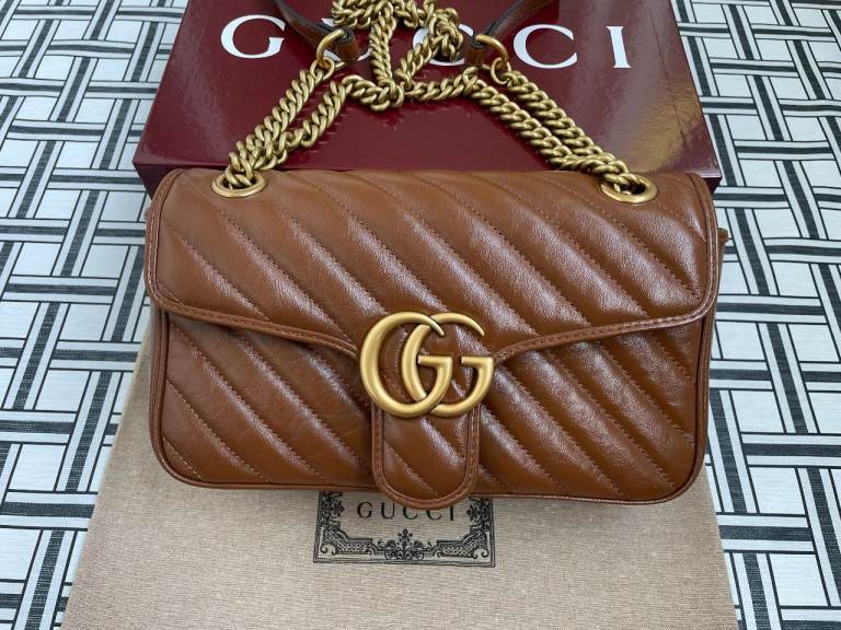 GUCCI Brown Leather Medium Bag Marmont GG