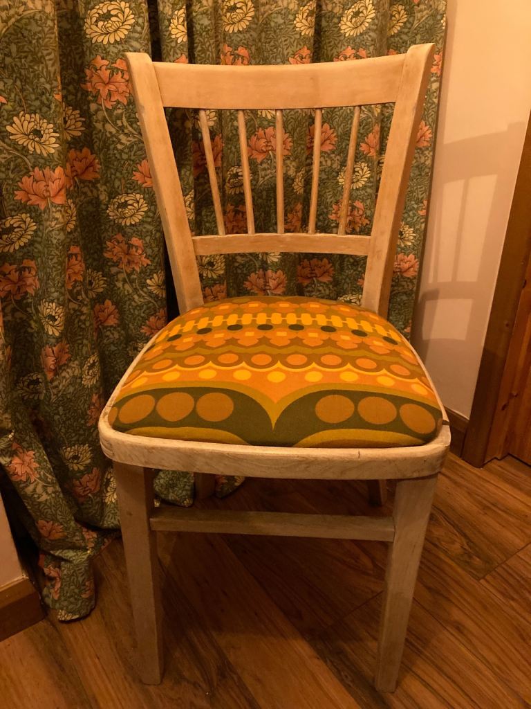 Vintage lime waxed Beech dining bedroom or kitchen chair Heals of London retro mid century fabric 