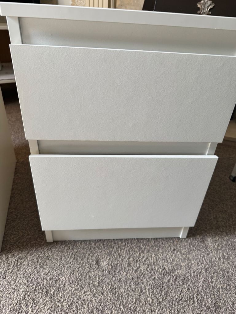 Pair of White Bedside Tables with Two Drawers