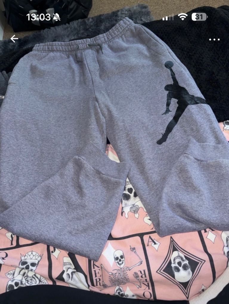 Jordan Grey Joggers with Jumpman Logo – Good Condition