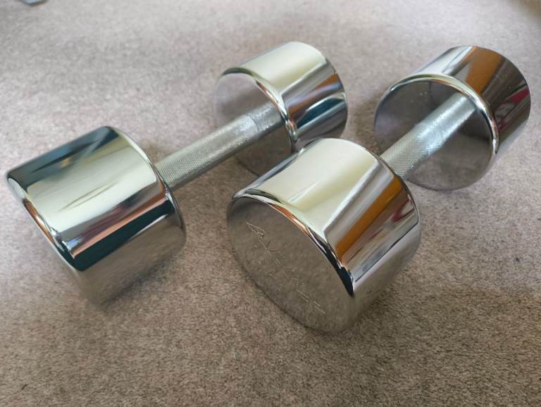 Pair chrome dumbbells, 16kg each