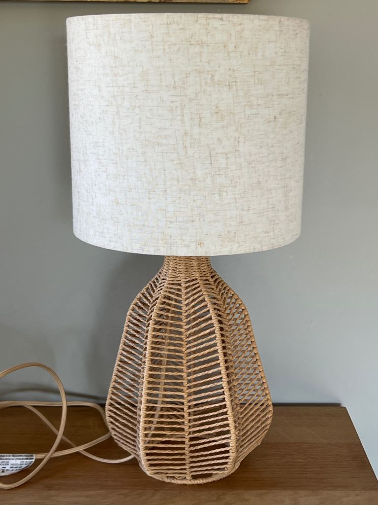 Beige Rattan Table Lamp with Fabric Shade – Very Good Condition
