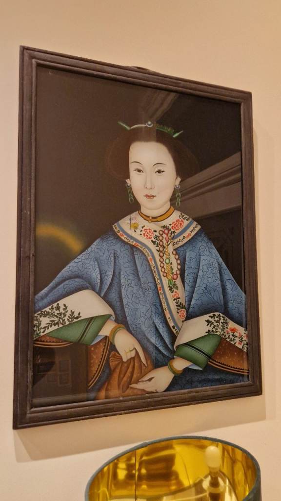 Antique Framed Chinese Ancestor Portrait Painting on Glass 