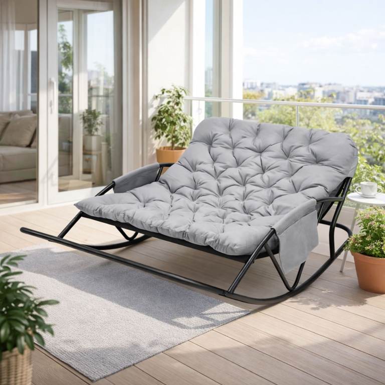 2 Seater Rocking Chair | Tech Fabric |  Steel Base | Perfect for Lounge or Balcony | Scandi Style