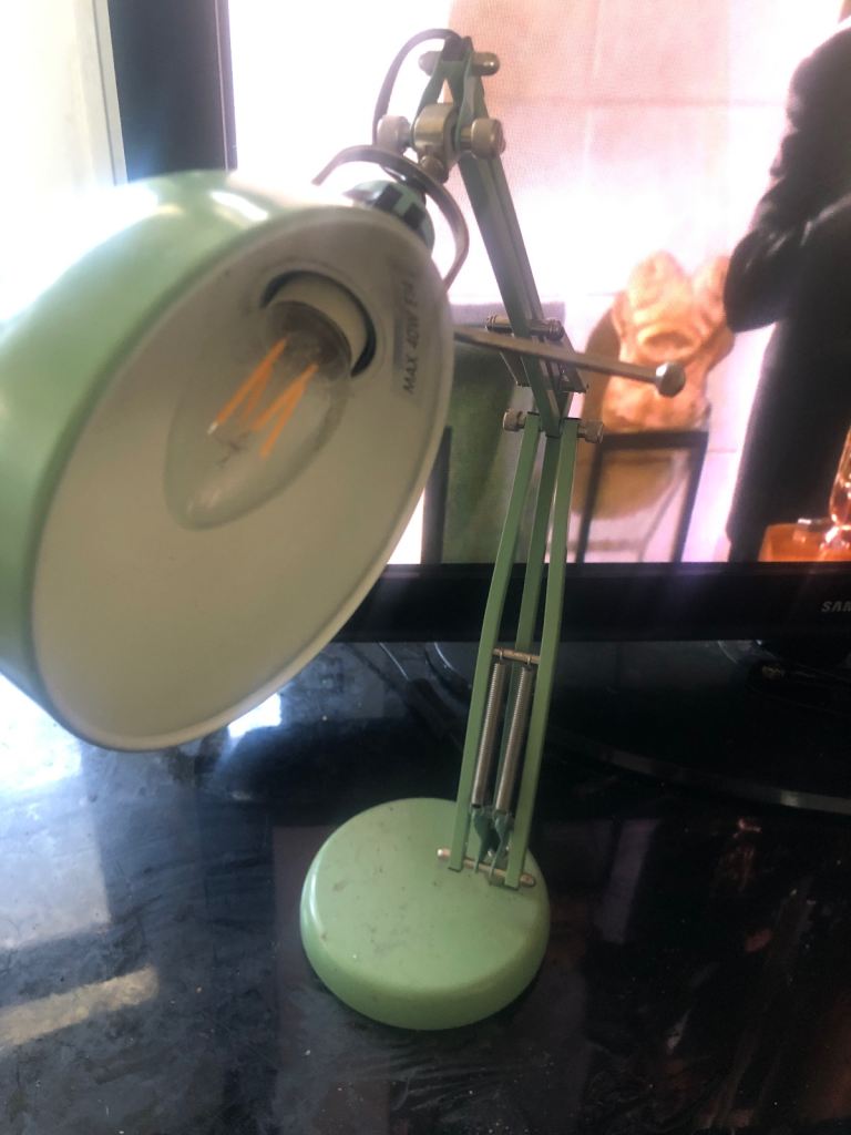 Adjustable Green Desk Lamp with LED Bulb – Good Condition