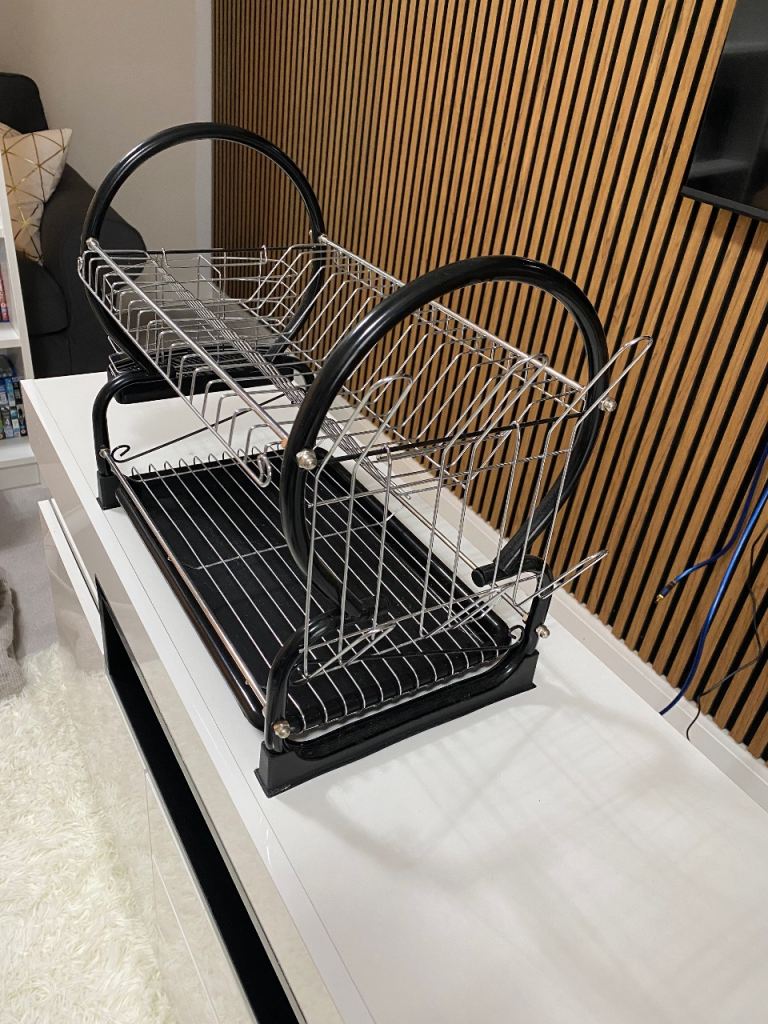Two-Tier Metal Dish Drying Rack with Drip Tray NEW
