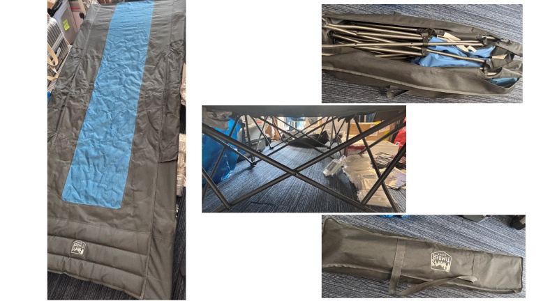 Camping sleeping bag(coleman), folding bed, cookset