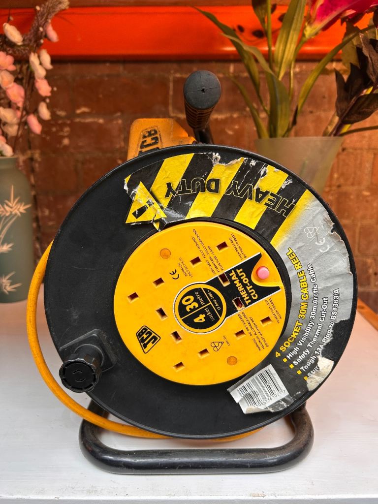 JCB Heavy Duty Extension Lead Reel - 4 Socket, 30m Cable