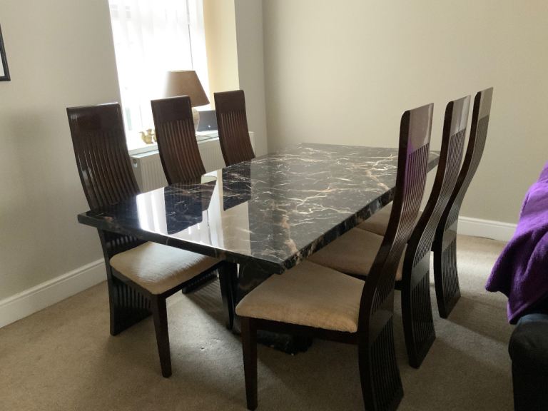 SCS Solid Marble Dining Table & 6 Chair - Very Heavy Item