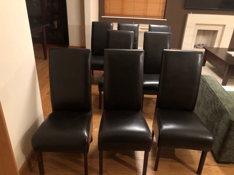 Set of High Back Brown Faux Leather Chairs 