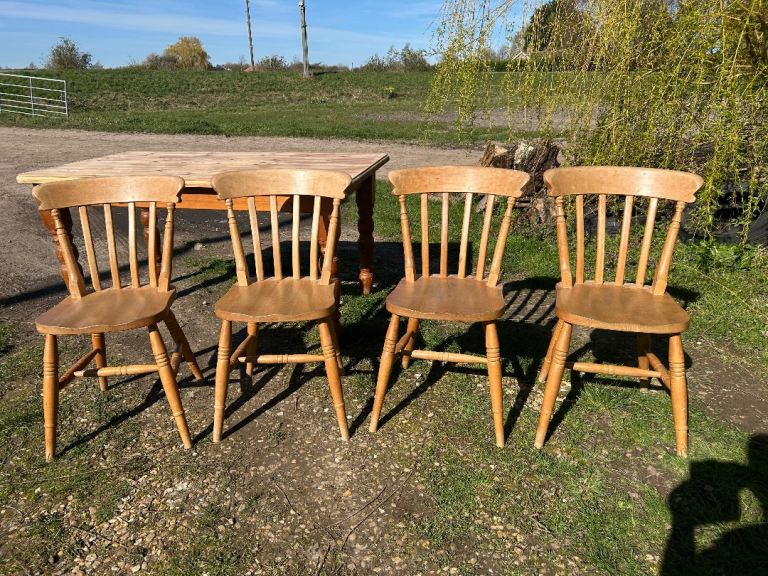 Six wooden farmhouse kitchen dining chairs 