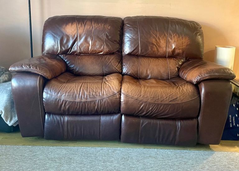 FREE Reclining Brown Leather Sofa & Chair 