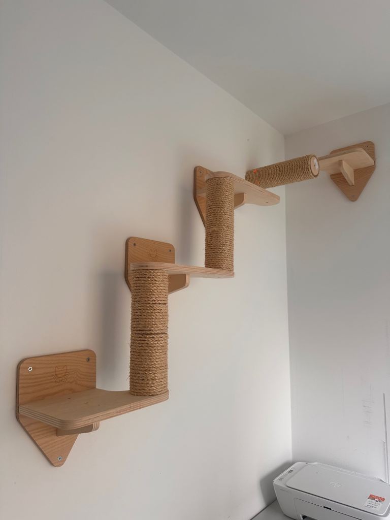 wall-mounted wooden cat climbing and scratching system