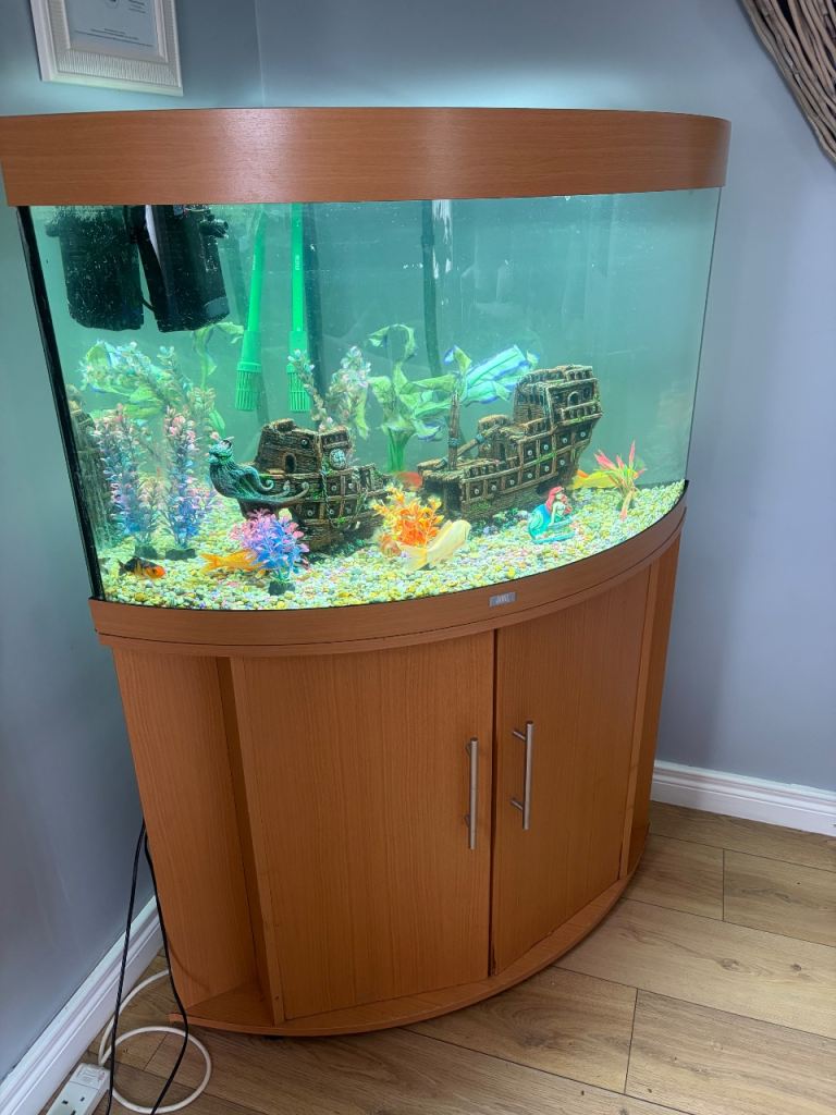 Large Corner Juwel vision Fish Tank with Cabinet and Decorations