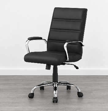 Operator Chair – Ribbed Black Leather / Black Swivel Base