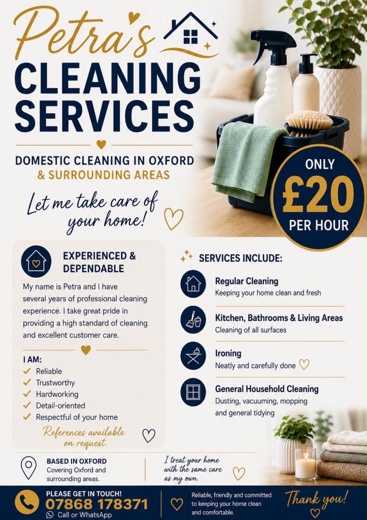 Reliable & Experienced Cleaner in Oxford