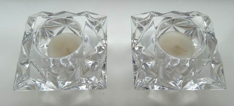 2 x Partylite Glass Quad Prism Square Tealight Candle Holder