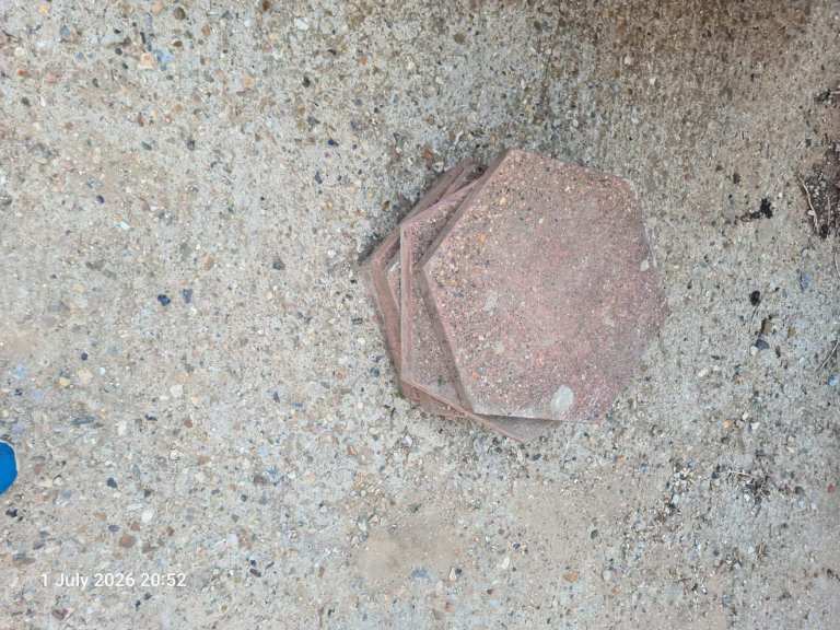 Free 52 x red hexagon patio tiles, used but in good condition 